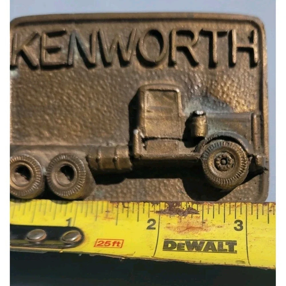 1975 Heavy Solid Brass Kenworth Belt Buckle 1/2 Pound. Nice Patina Rare
